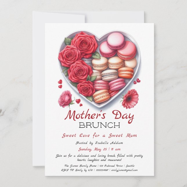 Invitación a Brunch del Día de la Madre | Macarón  (Anverso)