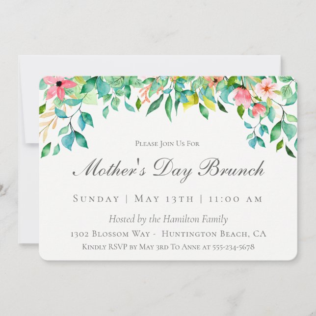 Invitación a Brunch del Día de las Madres Florales (Anverso)