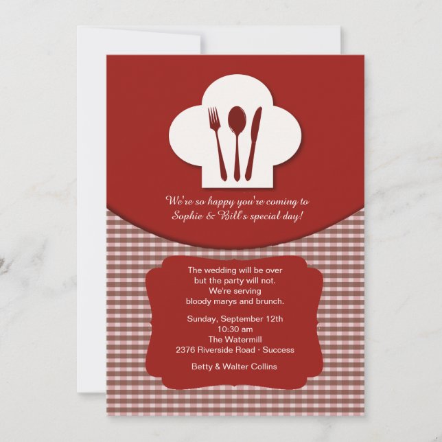Invitación a brunch del Gorra del chef (rojo) post (Anverso)