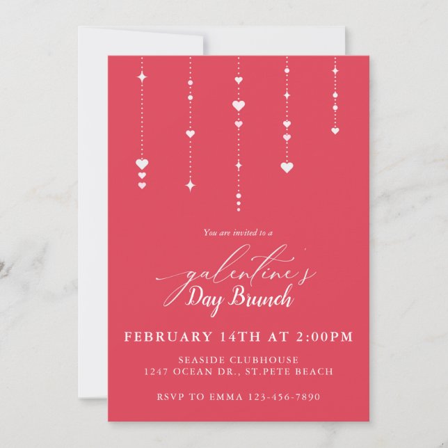 Invitación a Brunch Fiesta del Día de Galentine (Anverso)