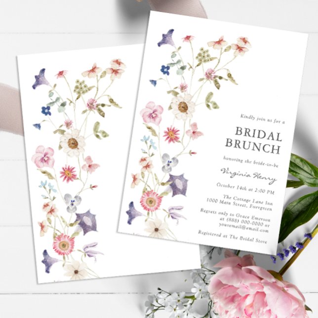 Invitación a Brunch Floral de Boda (Wildflower Tea Party Bridal Shower Wedding Invitation by Painted Paperie)
