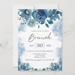 Invitación a Brunch Floral Fumoso Azul Marino