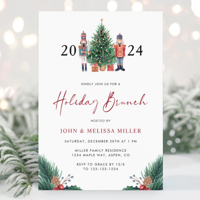 Invitación a Brunch Navideño (Christmas 2025 Nutcracker Watercolor Holiday Brunch Invitation by Painted Paperie
)