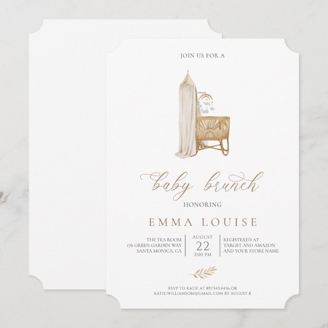 Invitación a Brunch Neutral Boho Baby (Anverso / Reverso)