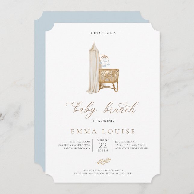 Invitación a Brunch Neutral Boho Baby (Anverso / Reverso)