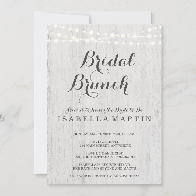 Invitación a Brunch nupcial - Boda Rústico (Anverso)