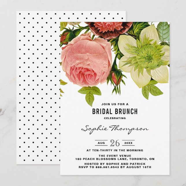 Invitación a brunch nupcial de flores botánicas (Anverso / Reverso)