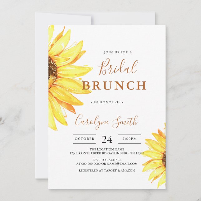 Invitación a Brunch nupcial de girasol (Anverso)