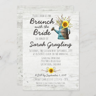 Invitación a brunch nupcial de girasol y madera rú