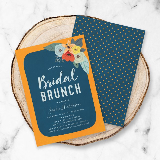 Invitación a brunch nupcial floral de Naranja ruso (Subido por el creador)
