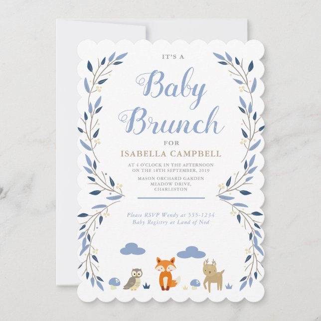 Invitación a Brunch para bebés de Woodland (Anverso)
