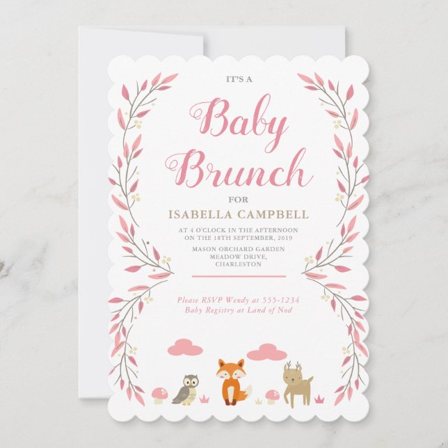Invitación a Brunch para bebés de Woodland (Anverso)