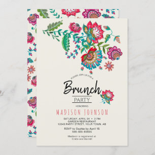 Invitación a Brunch Party de las flores rojas bohe