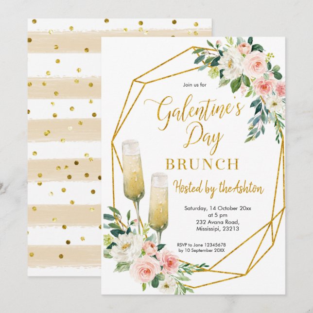 Invitación a brunch por el Día de Floral Gold Gale (Anverso / Reverso)