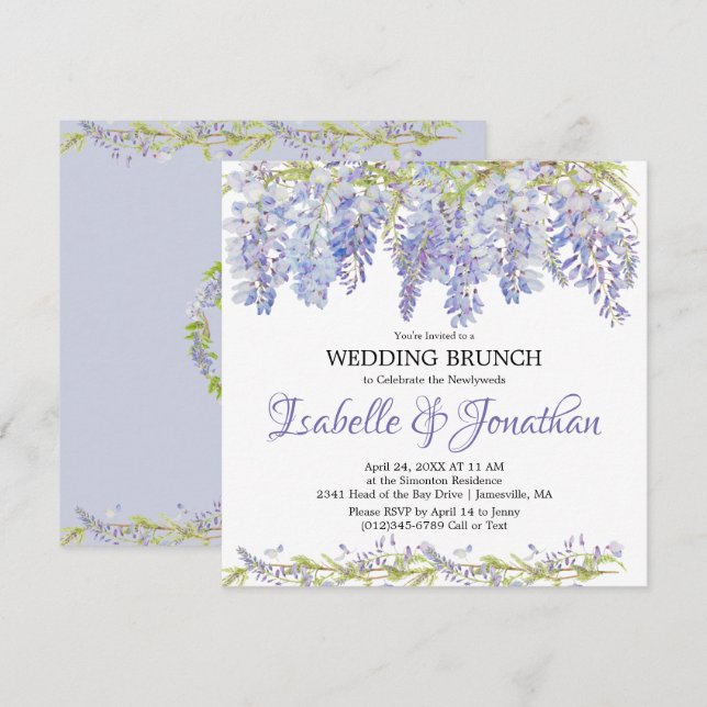Invitación a brunch post-Boda con morado floral (Anverso / Reverso)
