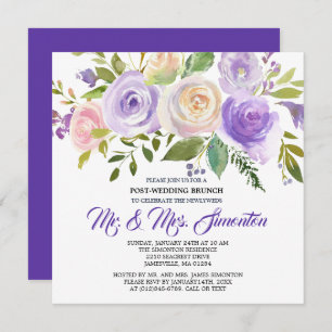 Invitación a brunch post-Boda con morado floral