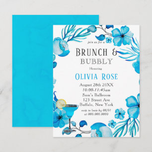 Invitación a Brunch y Bubbly Blue Floral Ocean