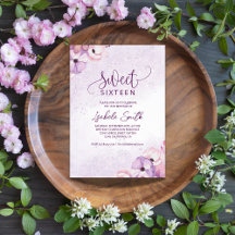 Invitación a Budget Purple Watercolor Sweet 16