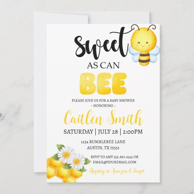 Invitación a Bumblebee de Sweet Bee Baby Shower (Anverso)