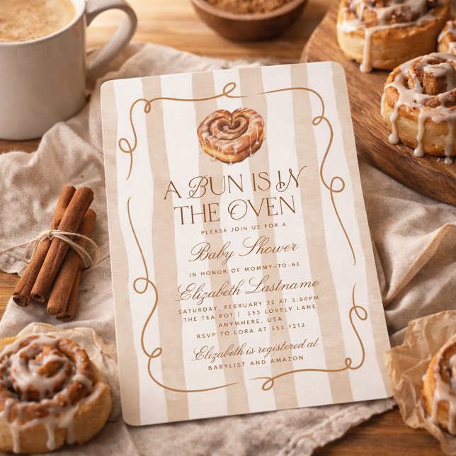 Invitación A Bun in the Oven Cinnamon Roll Theme Baby Shower (A Bun in the Oven Cinnamon Roll Theme Baby Shower Invitation)