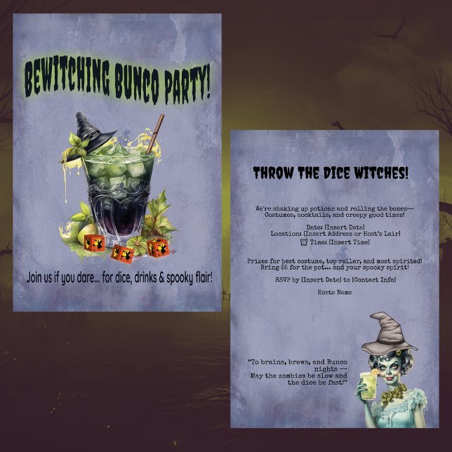 Invitación a Bunco Party de Halloween Witches (Bunco Halloween October Theme! Throw the dice witches! Sure to get a laugh. Party fun!)
