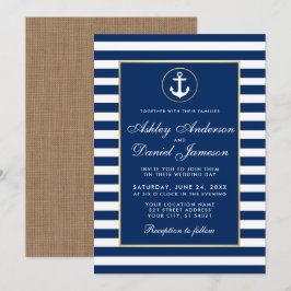Invitación a Burlap Boda Nautical Blue Stripes