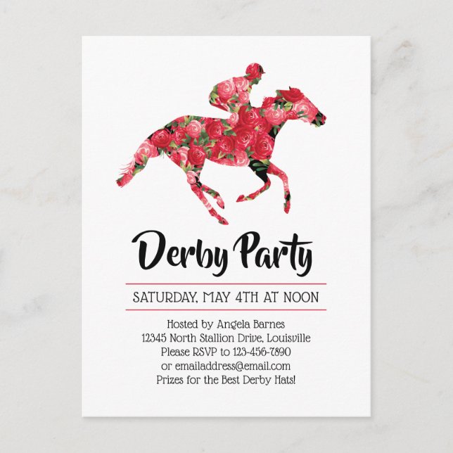 Invitación a caballo de carreras Derby Fiesta Red  (Anverso)