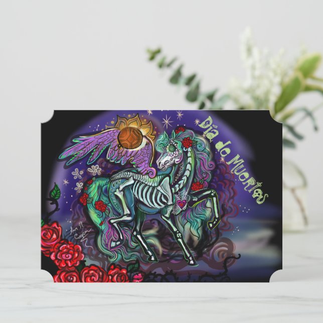 Invitación a caballo Día de Muertos (Anverso de pie)