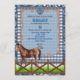 Invitación a caballo occidental azul y marrón