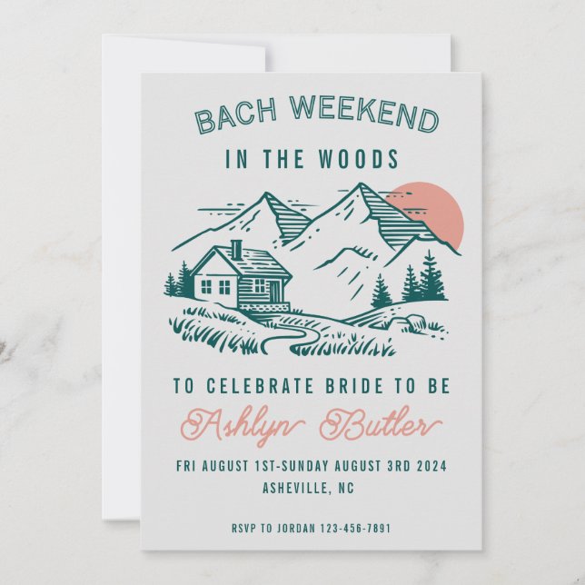 Invitación a cabaña de Camp Bachelorette Mountain (Anverso)