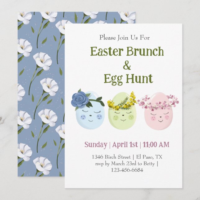 Invitación a cacería de huevos de Brunch de Pascua (Anverso / Reverso)