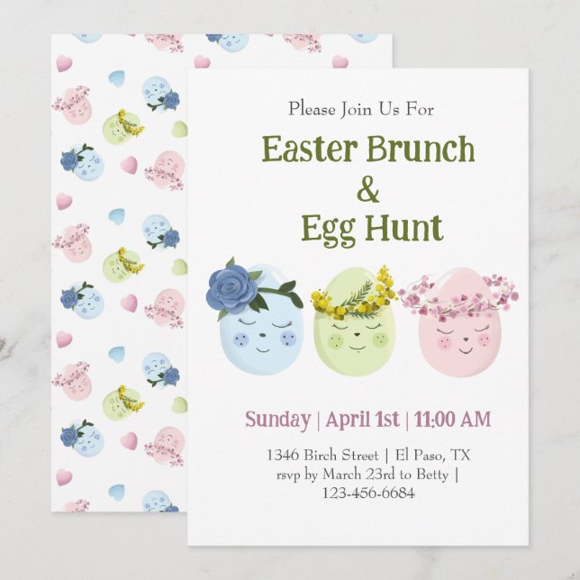 Invitación a cacería de huevos de Brunch de Pascua (Anverso / Reverso)