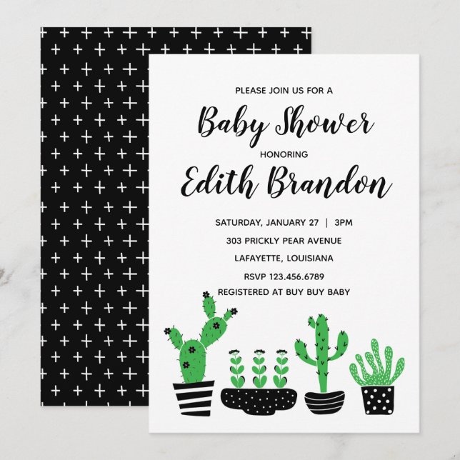 Invitación a Cactus Baby Shower (Anverso / Reverso)