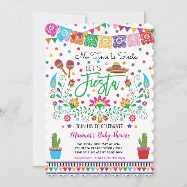 Invitación a Cactus Baby Shower de Fiesta Mexicana (Anverso)