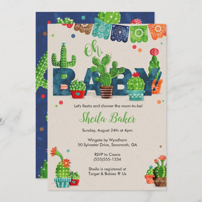 Invitación a Cactus Baby Shower| Tema Cactus (Anverso / Reverso)