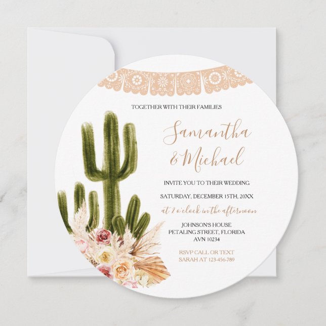 Invitación a Cactus Boda Rústico (Anverso)