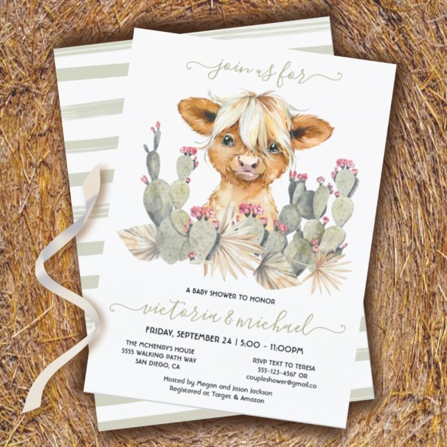 Invitación a Cactus de Baby Shower de Highland Cow (Subido por el creador)
