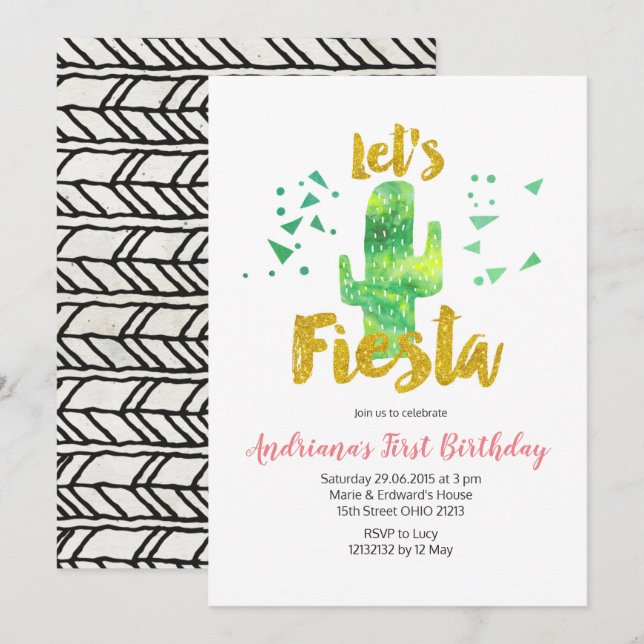 Invitación a Cactus de Fiesta Mexicana Verde (Anverso / Reverso)