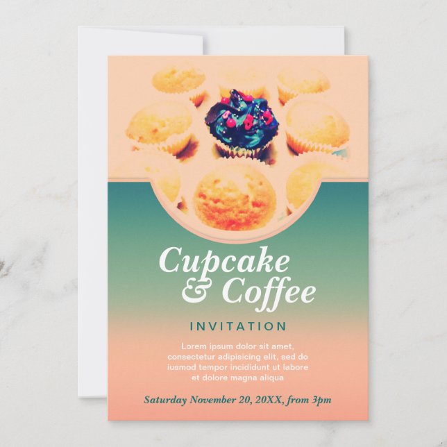 Invitación a café con cupcakes retro (Anverso)