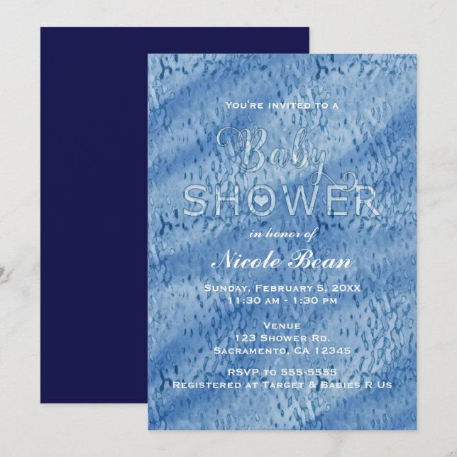 Invitación a caídas de lluvia de Baby Shower Blue  (Anverso / Reverso)