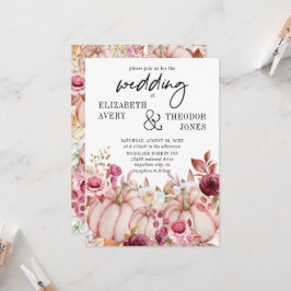 Invitación a calabaza Boda rosa de Borgoña de otoñ