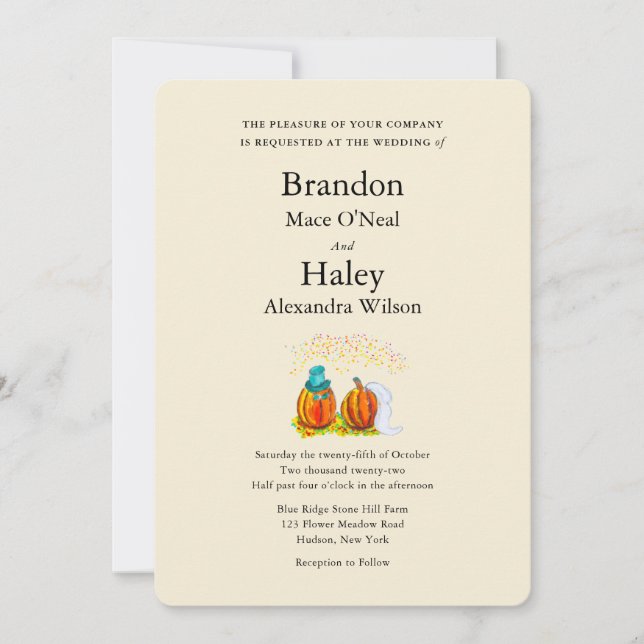 Invitación a calabazas de bodas de otoño (Anverso)