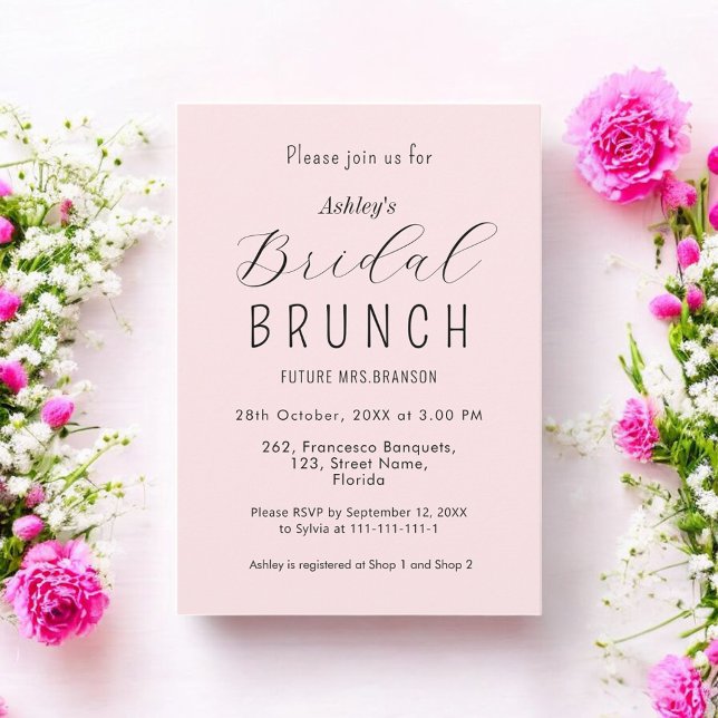 Invitación a caligrafía rosa de Rubor para Brunch  (Subido por el creador)