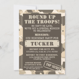 Invitación a Camo Birthday Party, Ejército, Misión