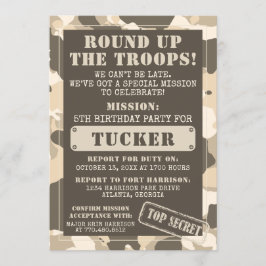 Invitación a Camo Birthday Party, Ejército, Misión
