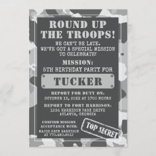 Invitación a Camo Birthday Party, Ejército, Misión
