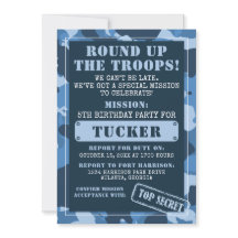 Invitación a Camo Birthday Party, Ejército, Misión