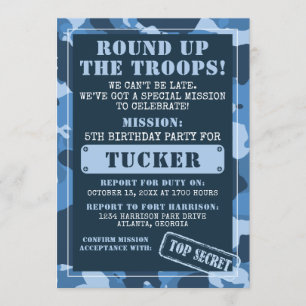 Invitación a Camo Birthday Party, Ejército, Misión