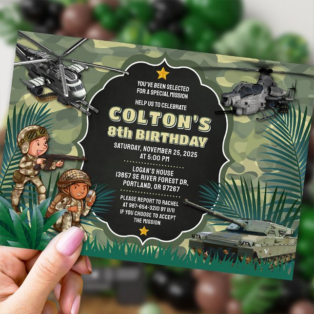 Invitación a Camo, fiesta de cumpleaños del juego  (Subido por el creador)
