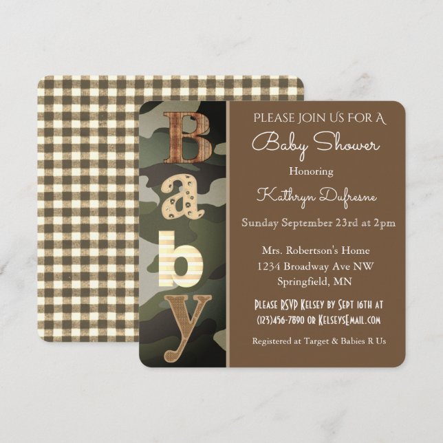 Invitación a Camouflage Baby Shower (Anverso / Reverso)